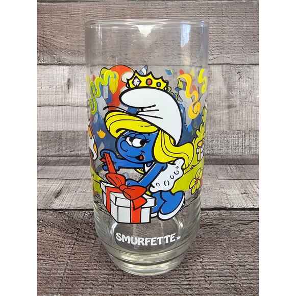 Vintage 1983 SMURFETTE SMURF 6" Drinking Glass - Picture 1 of 7
